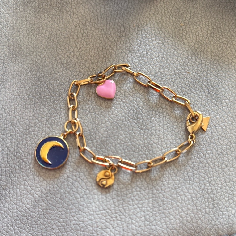 Gold Charm Bracelet with Sun, Moon, Yin Yang and Heart